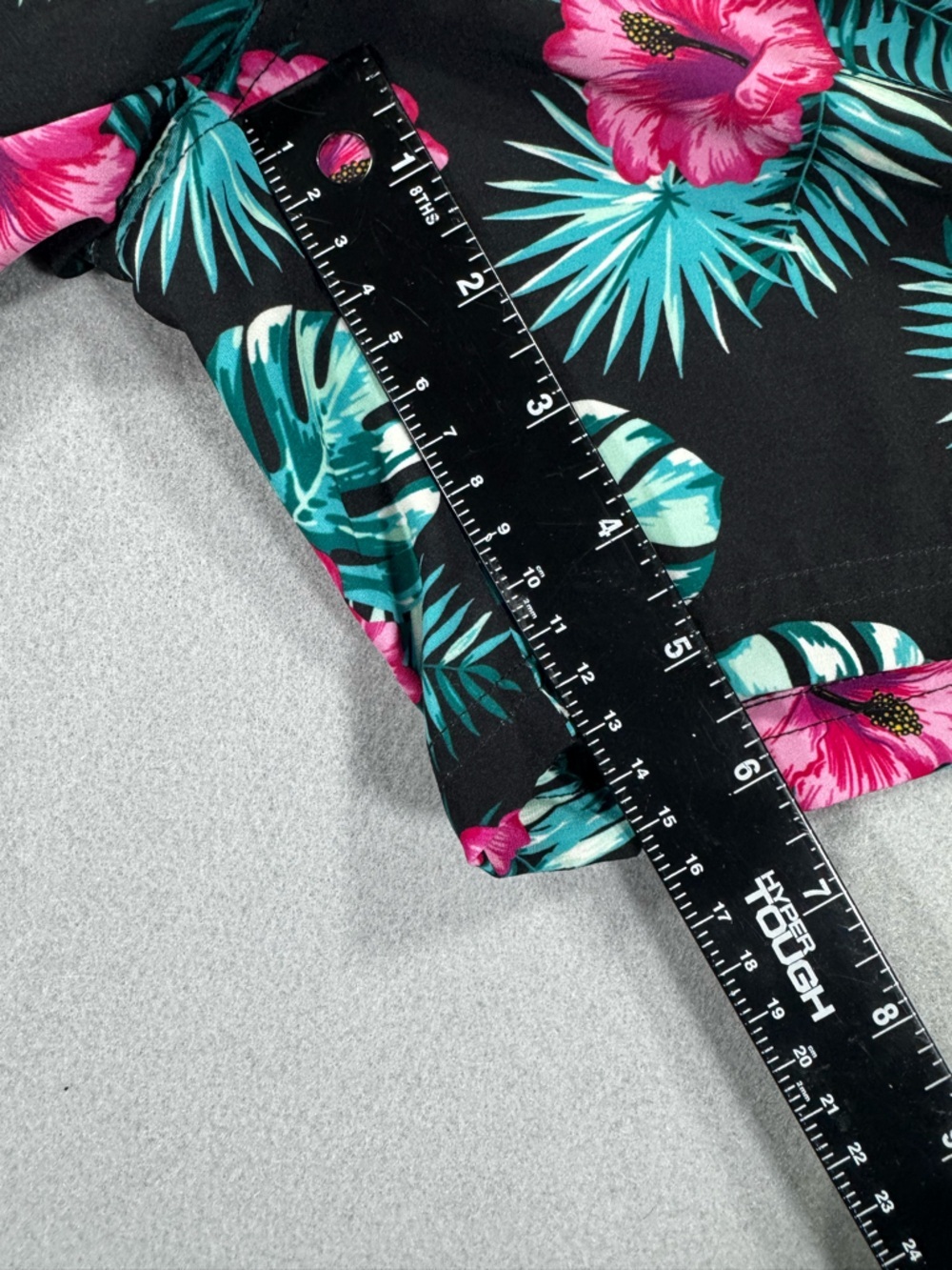 Black Tropical Floral Swim Shorts with Pink Hibiscus - Picture 6 of 9